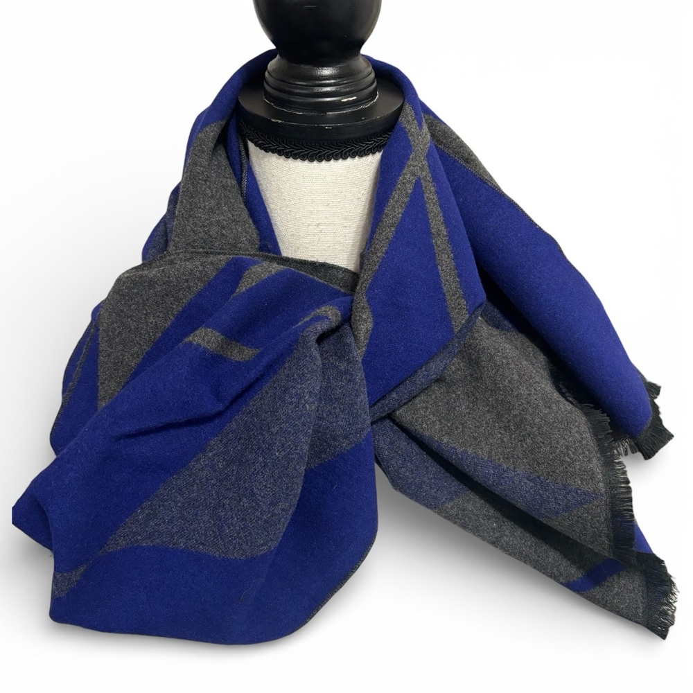 Women's Winter Neck Scarf  Blue Gray Fringe Muffler 100% Viscose